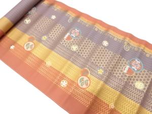 B丹　蝶に花・古典柄織り出し　名古屋帯地反物